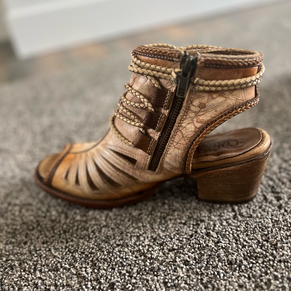 Corral Tan Braided Leather Peep-Toe Sandals - Picture 4 of 6